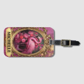 Romantische Fuchsia Flamingo en Rozen Bagagelabel (Voorkant (horizontaal))