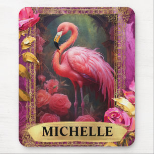 Romantische Fuchsia Flamingo en Rozen Muismat