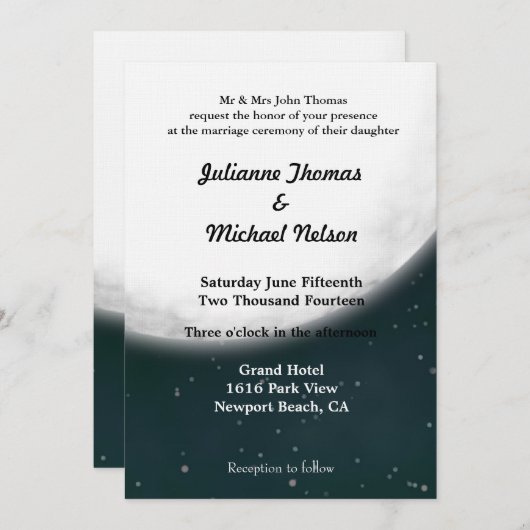 Romantische Full Moon Wedding Kaart (Voorkant / Achterkant)