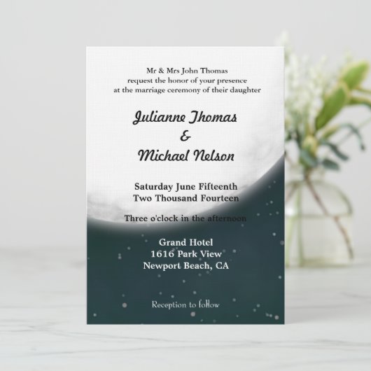 Romantische Full Moon Wedding Kaart (Staand voorkant)
