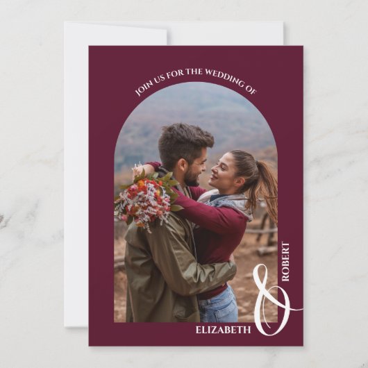 Romantische Gebogen Foto Bordeaux Trouw Kaart (Voorkant)