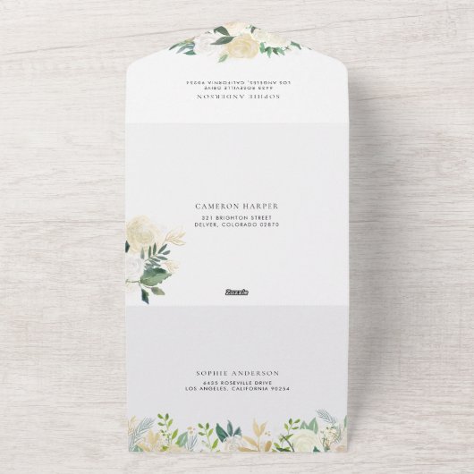 Romantische gedempte bloemenkrans Botanische bruil All In One Uitnodiging (Buitenkant)