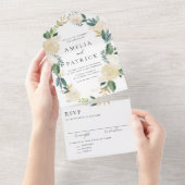 Romantische gedempte bloemenkrans Botanische bruil All In One Uitnodiging (Afscheurbaar)