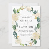 Romantische gedempte crème bloemenkrans bruiloft kaart (Voorkant)