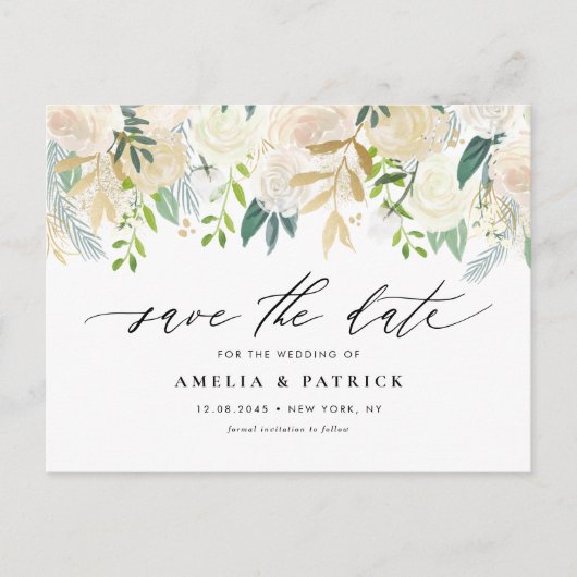 Romantische gedempte ivoren bloemen bruiloft save  aankondigingskaart (Voorkant)