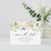 Romantische gedempte ivoren bloemen bruiloft save  aankondigingskaart (Staand voorkant)