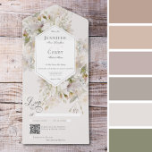 Romantische gedempte witte & roze bloemige QR-code All In One Uitnodiging