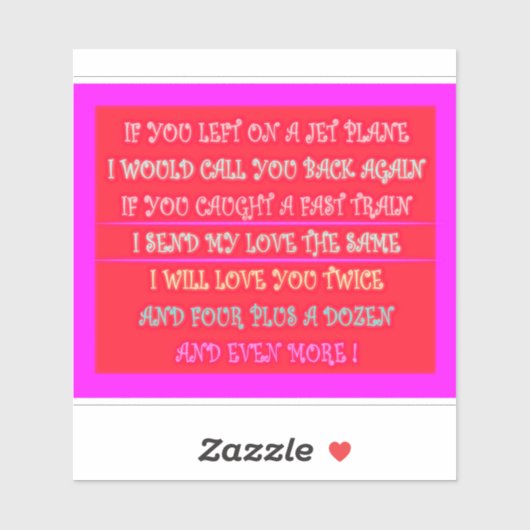 Romantische gedichten kunst voor uw geliefde sticker (Vel)