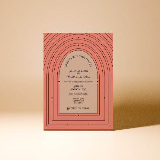 Romantische  geïnspireerde booggedempte koraalbrui kaart