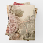 Romantische  geïnspireerde roze bloem inpakpapier vel (In situ)