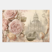 Romantische  geïnspireerde roze bloem inpakpapier vel (Voorkant)