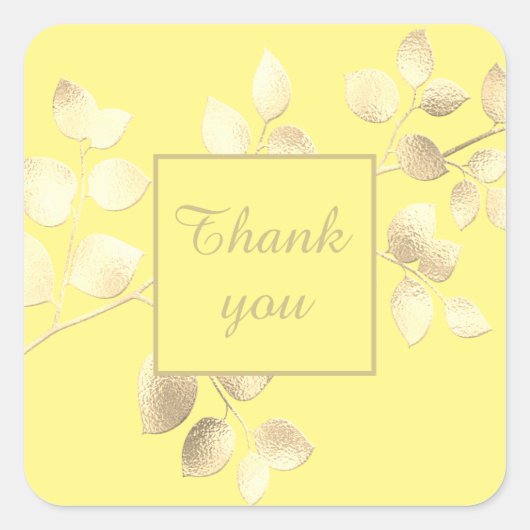 Romantische gele gouden bladeren vierkante sticker (Voorkant)