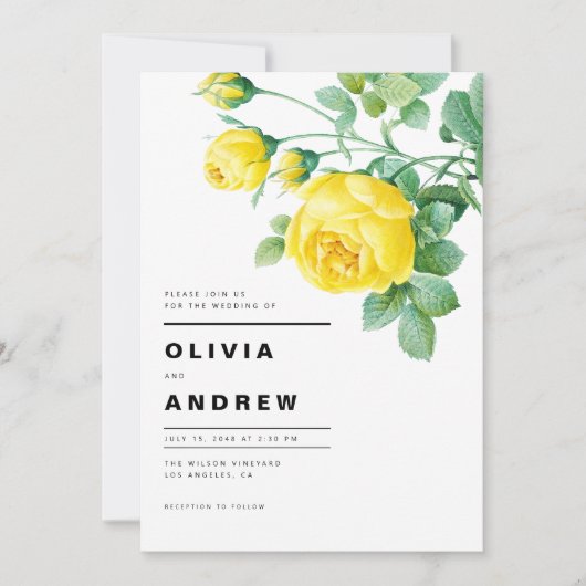Romantische gele rozen Botanische bruiloft Kaart (Voorkant)