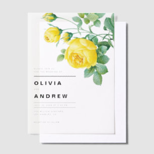 Romantische gele rozen Botanische bruiloft Vellum Uitnodigingen