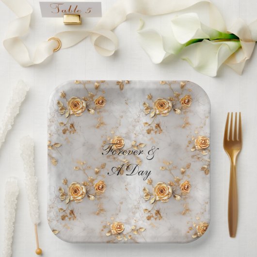 Romantische gele rozen papieren bordje (Huwelijk)