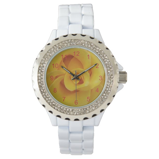 Romantische gele rozenblaadjes horloge (Voorkant)