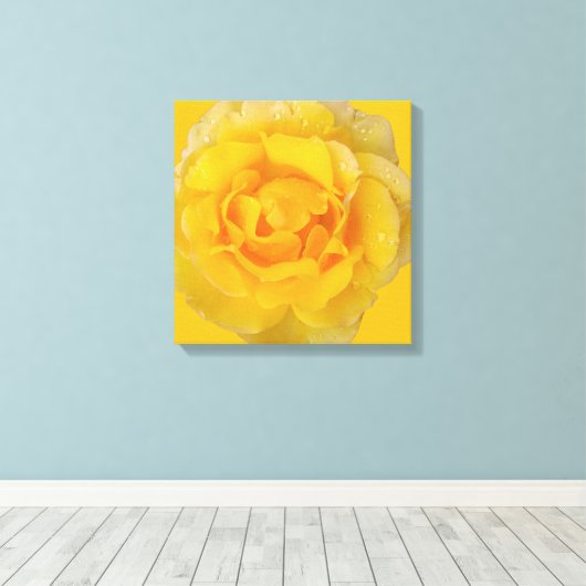 Romantische gele rozendruppels canvas afdruk (Insitu (Houten vloer))