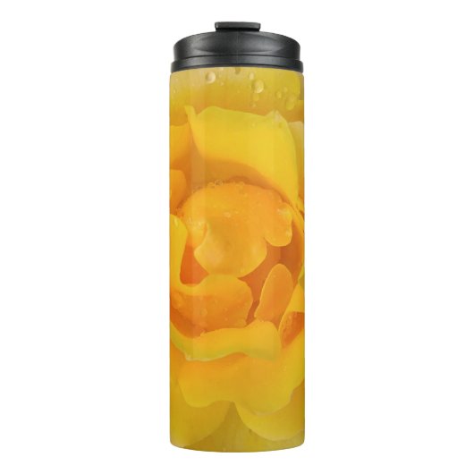 Romantische gele rozendruppels thermosbeker (Voorkant)