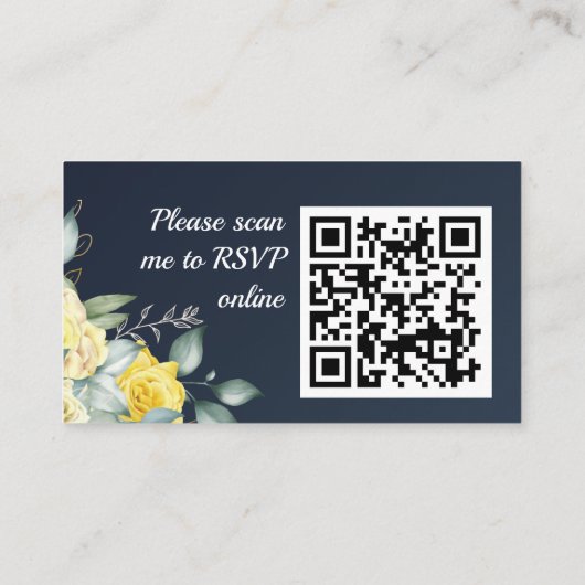Romantische gele waterverf rozen marine blu QR cod Informatiekaartje (Achterkant)