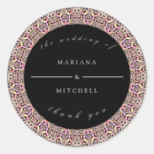 Romantische Geometrische Mandala zachte Roze Zwart Ronde Sticker
