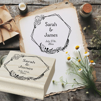 Romantische Geometrische Namen Bruiloft Datum Rubb Rubberstempel