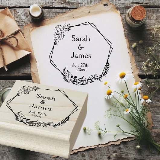 Romantische Geometrische Namen Bruiloft Datum Rubb Rubberstempel