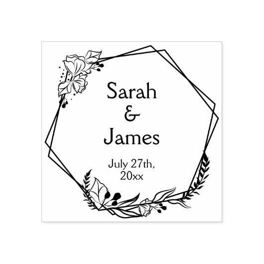 Romantische Geometrische Namen Bruiloft Datum Rubb Rubberstempel (Afrduk)