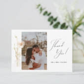 Romantische geperste bloemen bruiloft foto bedankkaart (Staand voorkant)