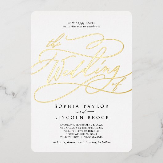 Romantische geperste Folie vecht de bruiloft van Folie Uitnodiging (Voorkant)