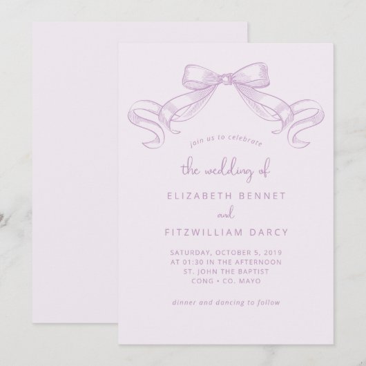 Romantische Geschetste Boog | Lila Bruiloft Van Kaart (Voorkant / Achterkant)