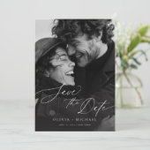 Romantische Geschreven Foto Bewaar de Datum Uitnod Save The Date (Staand voorkant)
