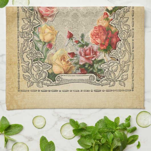 Romantische  Gesculpte Rozen Theedoek (Gevouwen)