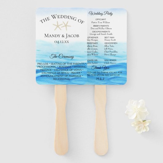 Romantische getijden bruiloft programma handwaaier (Voorkant en achterkant)
