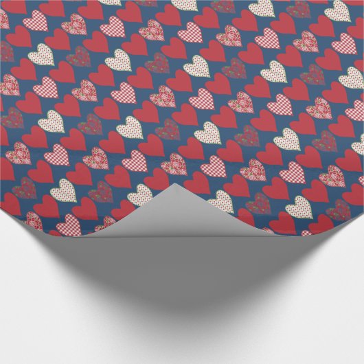 Romantische Giftwrap, Harten op Midnight Blue Cadeaupapier (Hoek)