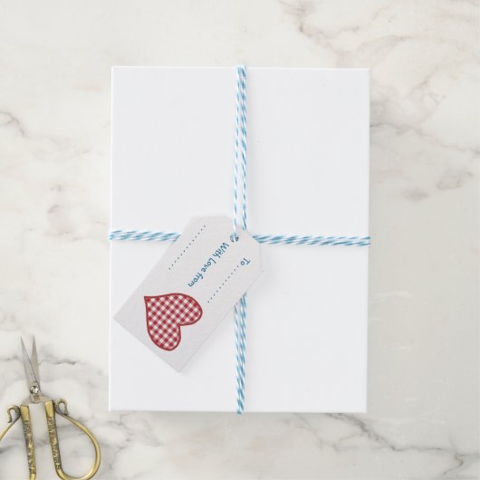 Romantische Gingham Hart en Red Rose Gift Labels Cadeaulabel (Met Touw)