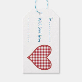 Romantische Gingham Hart en Red Rose Gift Labels Cadeaulabel