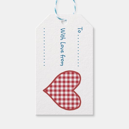 Romantische Gingham Hart en Red Rose Gift Labels Cadeaulabel (Voorkant)