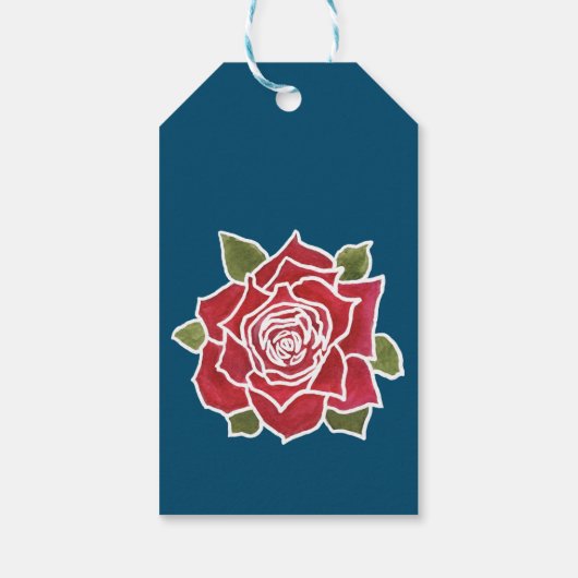 Romantische Gingham Hart en Red Rose Gift Labels Cadeaulabel (Achterkant)