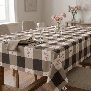 Romantische Gingham Plaid en Roze Hart Buffalo Tafelkleed