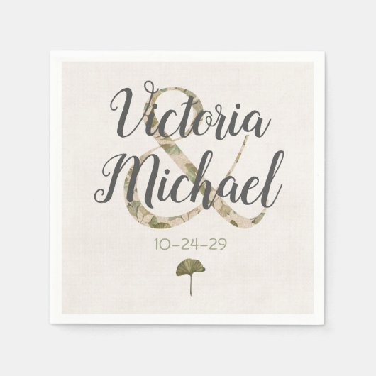 Romantische Ginkgo Initialen bruiloft servetten (Voorkant)