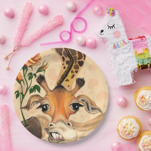 Romantische Giraffe - Gentleman - voeg Jouw tekst  Papieren Bordje (Feest)