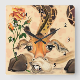 Romantische Giraffe - Gentleman - voeg Jouw tekst  Vierkante Klok