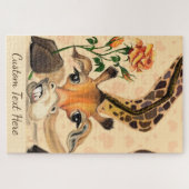 Romantische Giraffe Grappige Puzzel Gift aangepast Legpuzzel (Horizontaal)