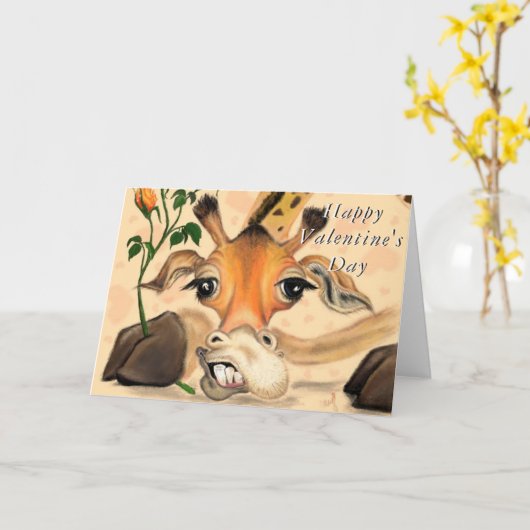 Romantische Giraffe Grappige Valentijnsdag Kaart (Gele Bloem)
