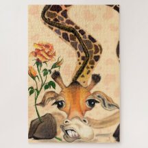Romantische Giraffe met Roos Funny Puzzle