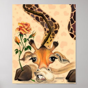 Romantische Giraffe met Roos Poster Schilderij