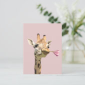 Romantische Giraffe roze tulp voor geliefde Briefkaart (Staand voorkant)