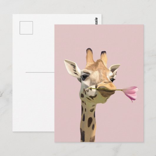 Romantische Giraffe roze tulp voor geliefde Briefkaart (Voorkant / Achterkant)