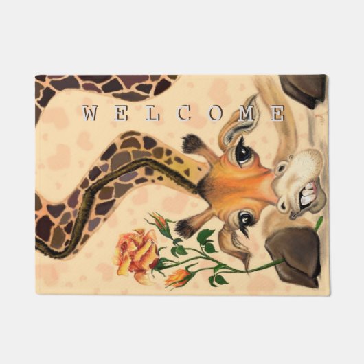 Romantische Giraffe - Welkom - Romantisch Deurmat (Voorkant)