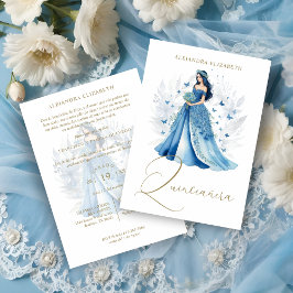 Romantische Glam Spaanse Quinceañera Blauwe Tinten Kaart